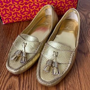 Gold Tory Burch Leather Loafers Size 9